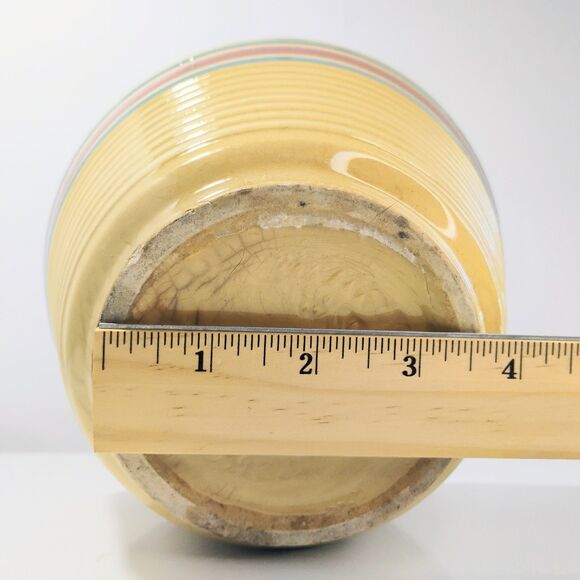 Antique Yellow Ware Stoneware 7” Mixing Bowl with Ridges & Banded Stripes USA - Picture 7 of 9